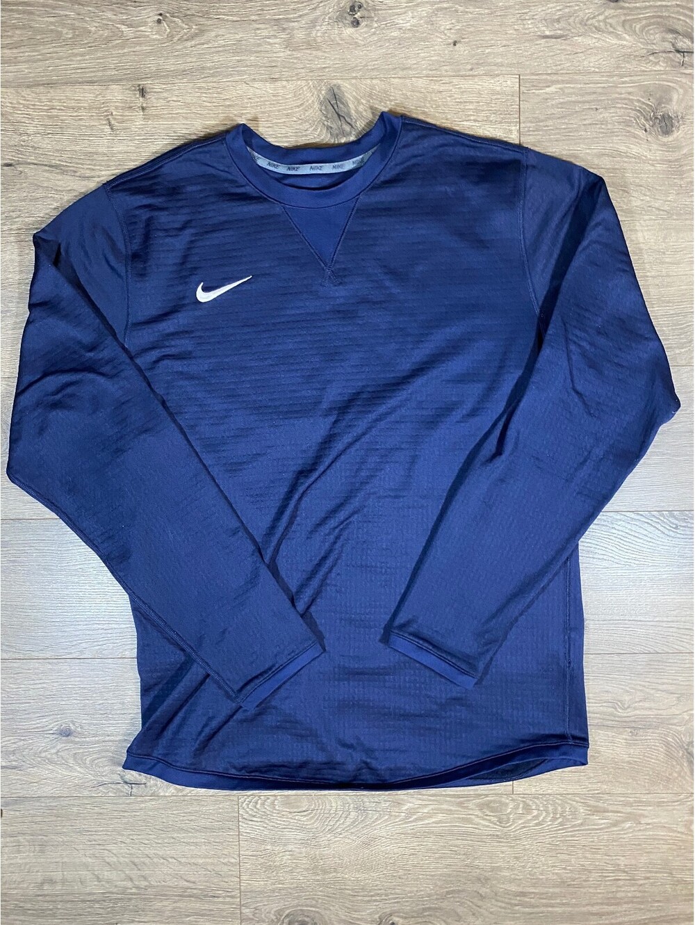 Nike Modern Crew Mens M Navy Blue Long Sleeve Performance Swoosh Shirt